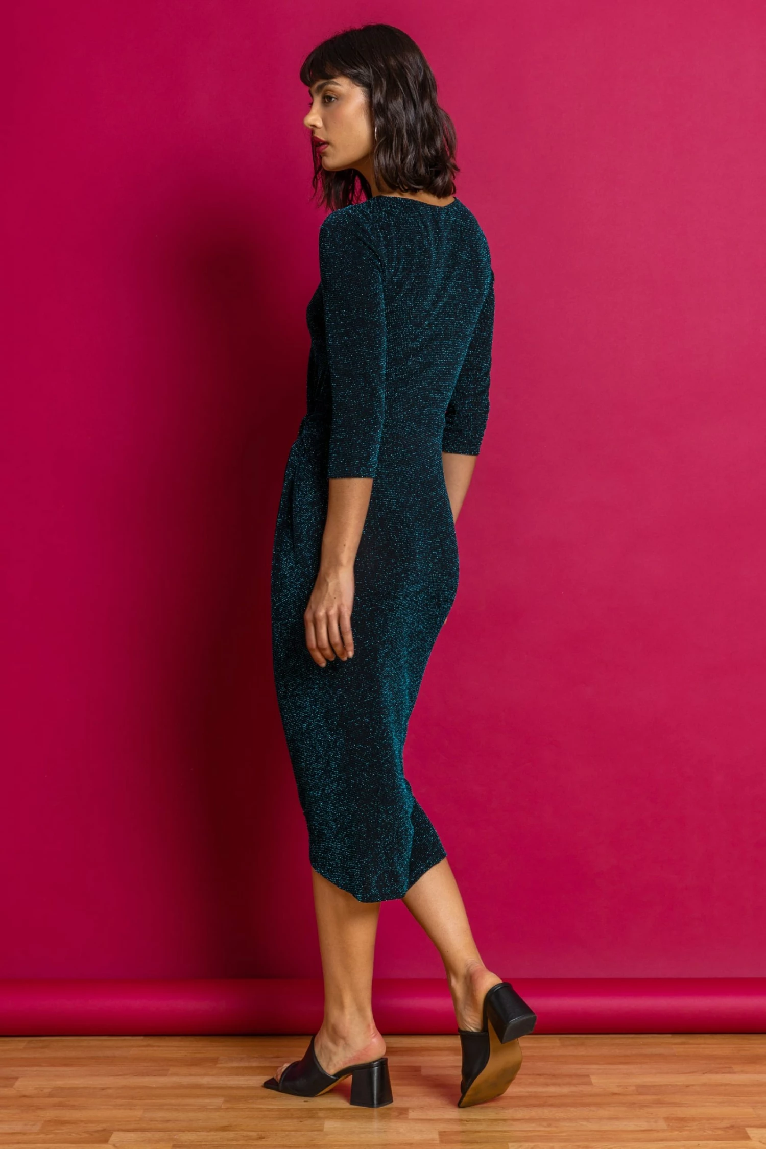 Roman Green Twist Front Sparkle Fitted Dress 4 Roman Green Twist Front Sparkle Fitted Dress - Image 2