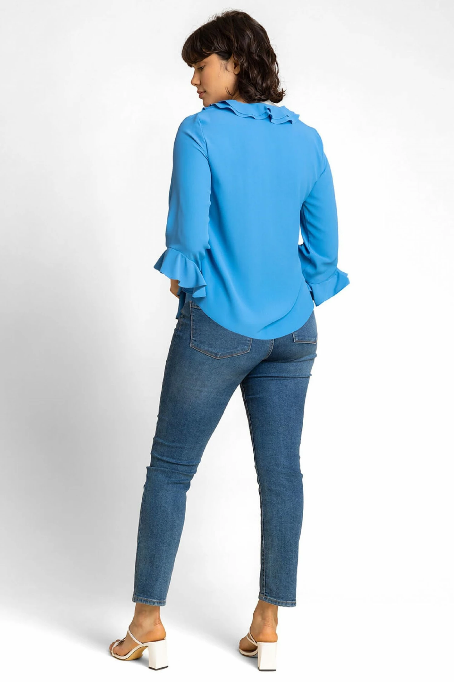 Roman Blue Flared Chiffon Frill Detail Blouse 4 Roman Blue Flared Chiffon Frill Detail Blouse - Image 2