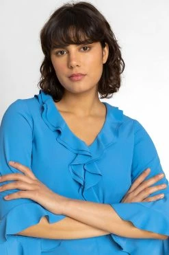 Roman Blue Flared Chiffon Frill Detail Blouse 11 Roman Blue Flared Chiffon Frill Detail Blouse -Roman Sales Shop unnamed file 6225