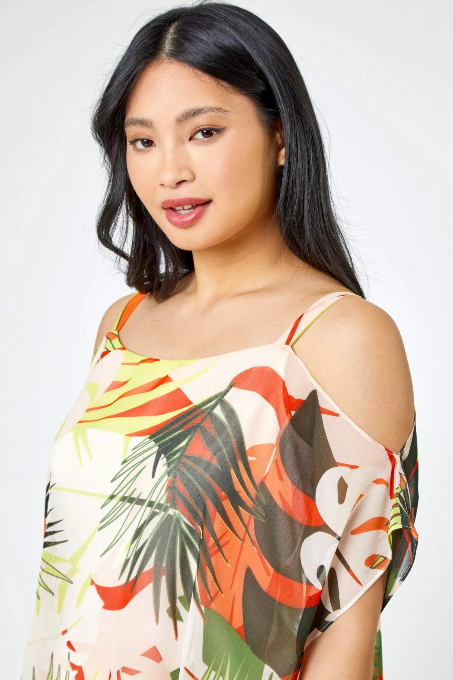 Roman Green Petite Tropical Cold Shoulder Overlay Top 6 Roman Green Petite Tropical Cold Shoulder Overlay Top - Image 4