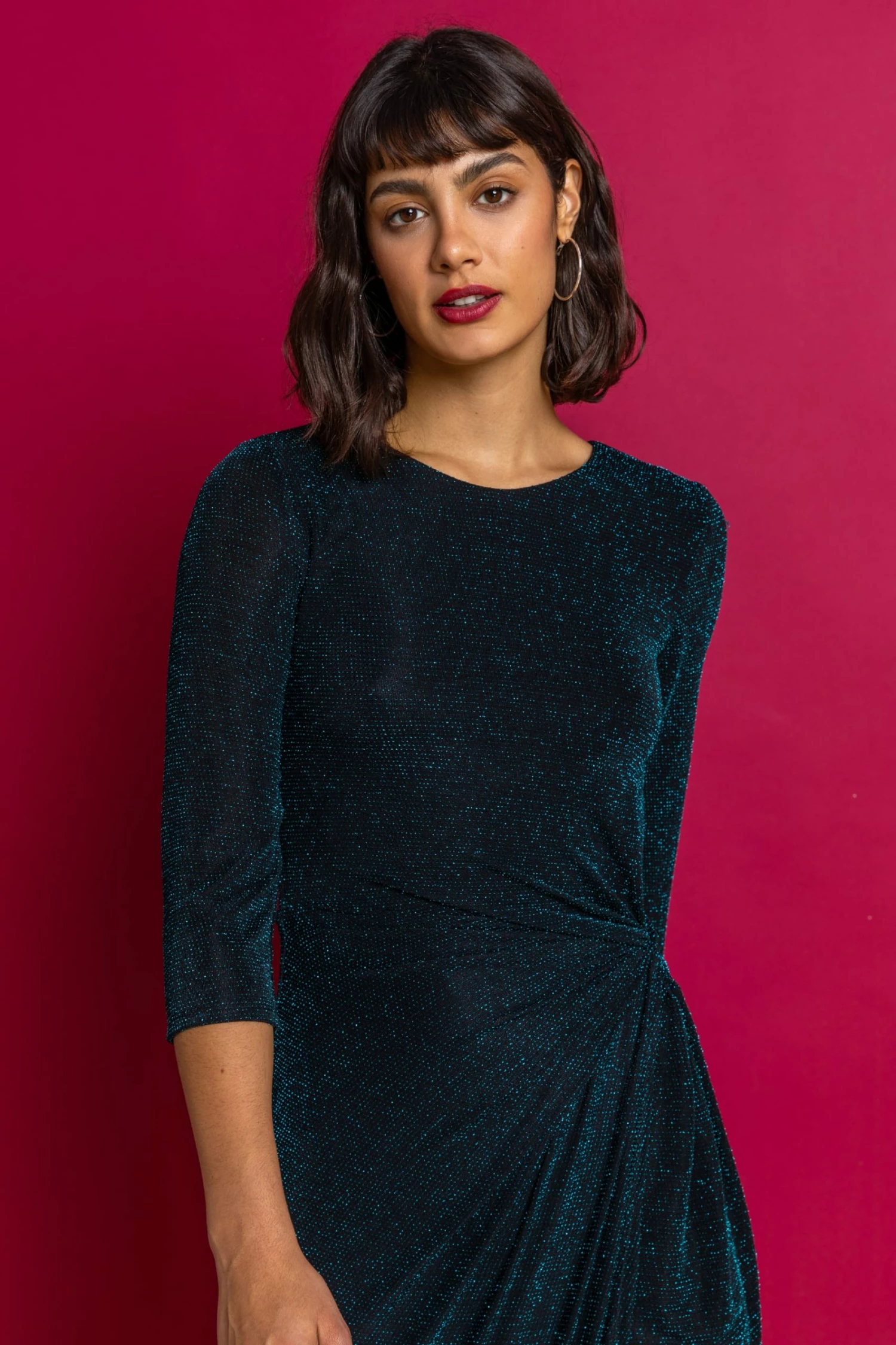 Roman Green Twist Front Sparkle Fitted Dress 6 Roman Green Twist Front Sparkle Fitted Dress - Image 4