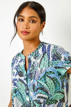 Roman Green & Blue Burnout Animal Tropical Print Tie Detail Top 11 Roman Green & Blue Burnout Animal Tropical Print Tie Detail Top -Roman Sales Shop unnamed file 6246