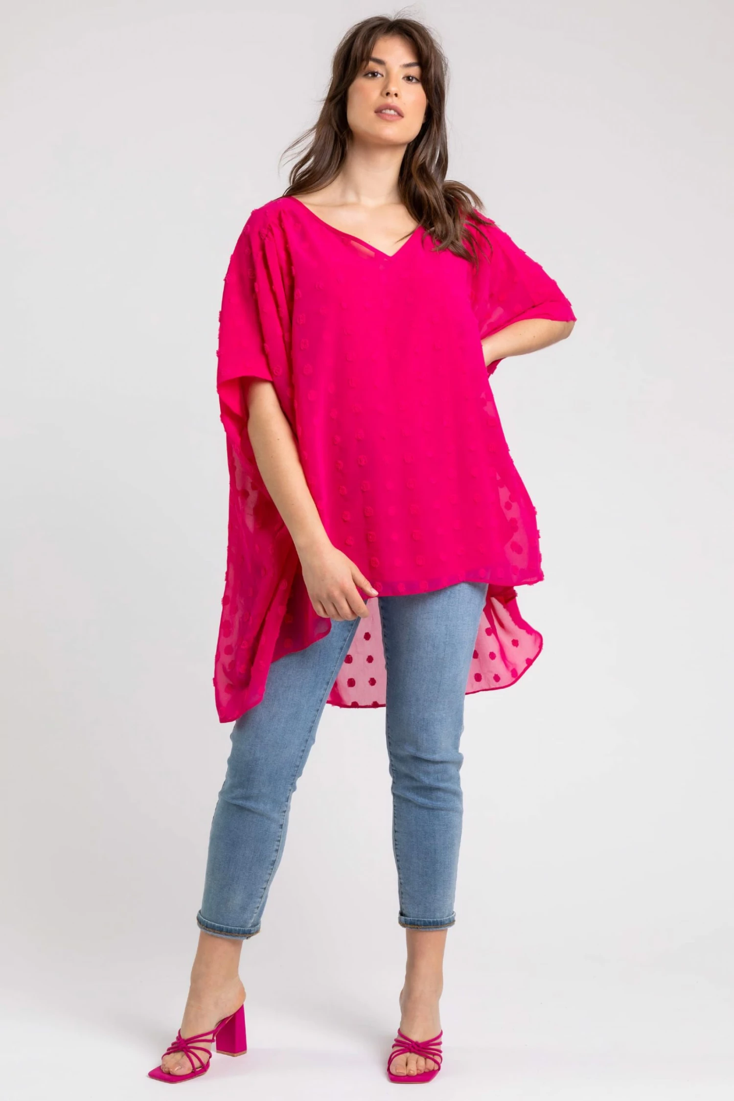 Roman Pink Curve Textured Spot Batwing Top 4 Roman Pink Curve Textured Spot Batwing Top - Image 2