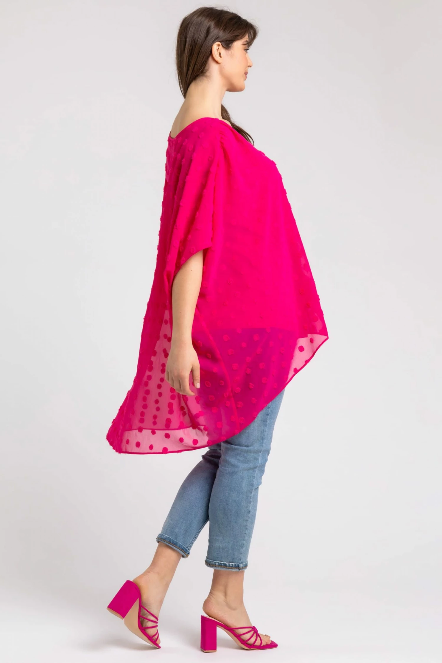 Roman Pink Curve Textured Spot Batwing Top 5 Roman Pink Curve Textured Spot Batwing Top - Image 3