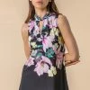 Roman Black Multi Twist Neck Floral Print Top