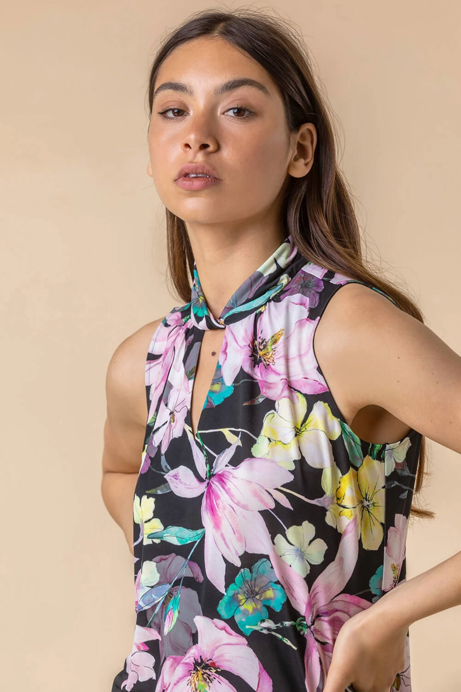 Roman Black Multi Twist Neck Floral Print Top 6 Roman Black Multi Twist Neck Floral Print Top - Image 4