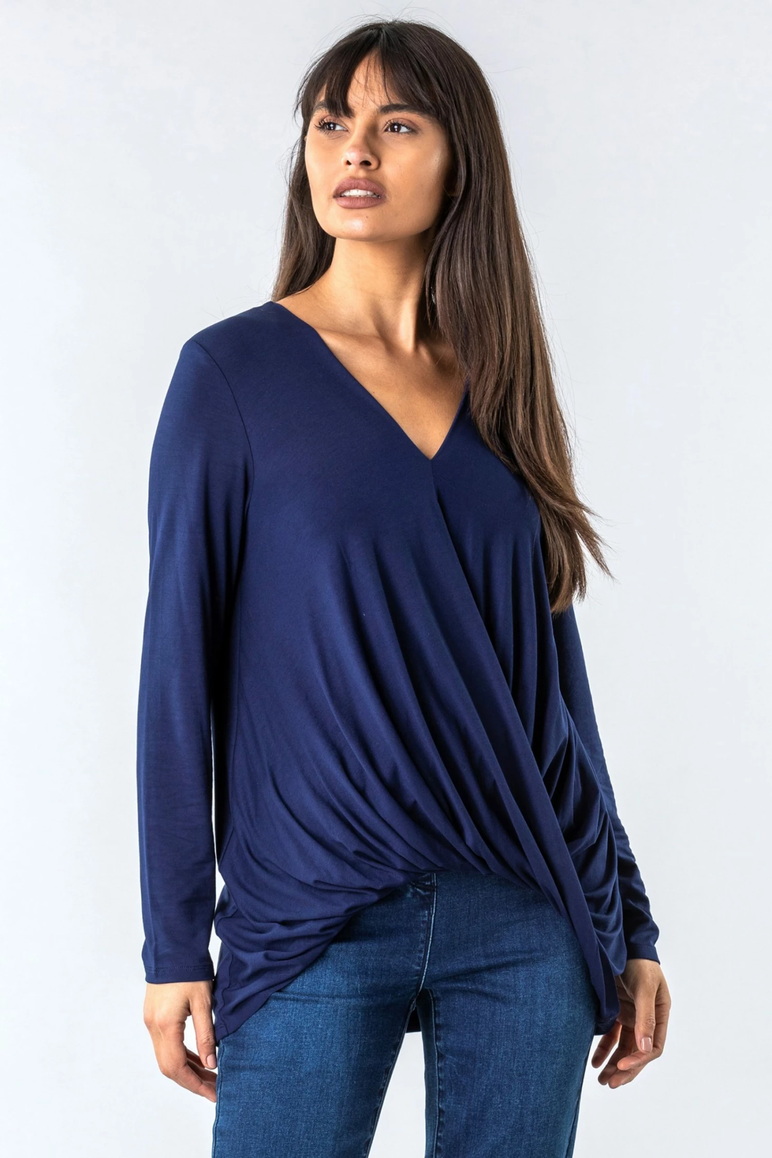 Roman Navy Wrap Front Long Sleeve Top 6 Roman Navy Wrap Front Long Sleeve Top - Image 4