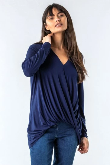 Roman Navy Wrap Front Long Sleeve Top 7 Roman Navy Wrap Front Long Sleeve Top - Image 5