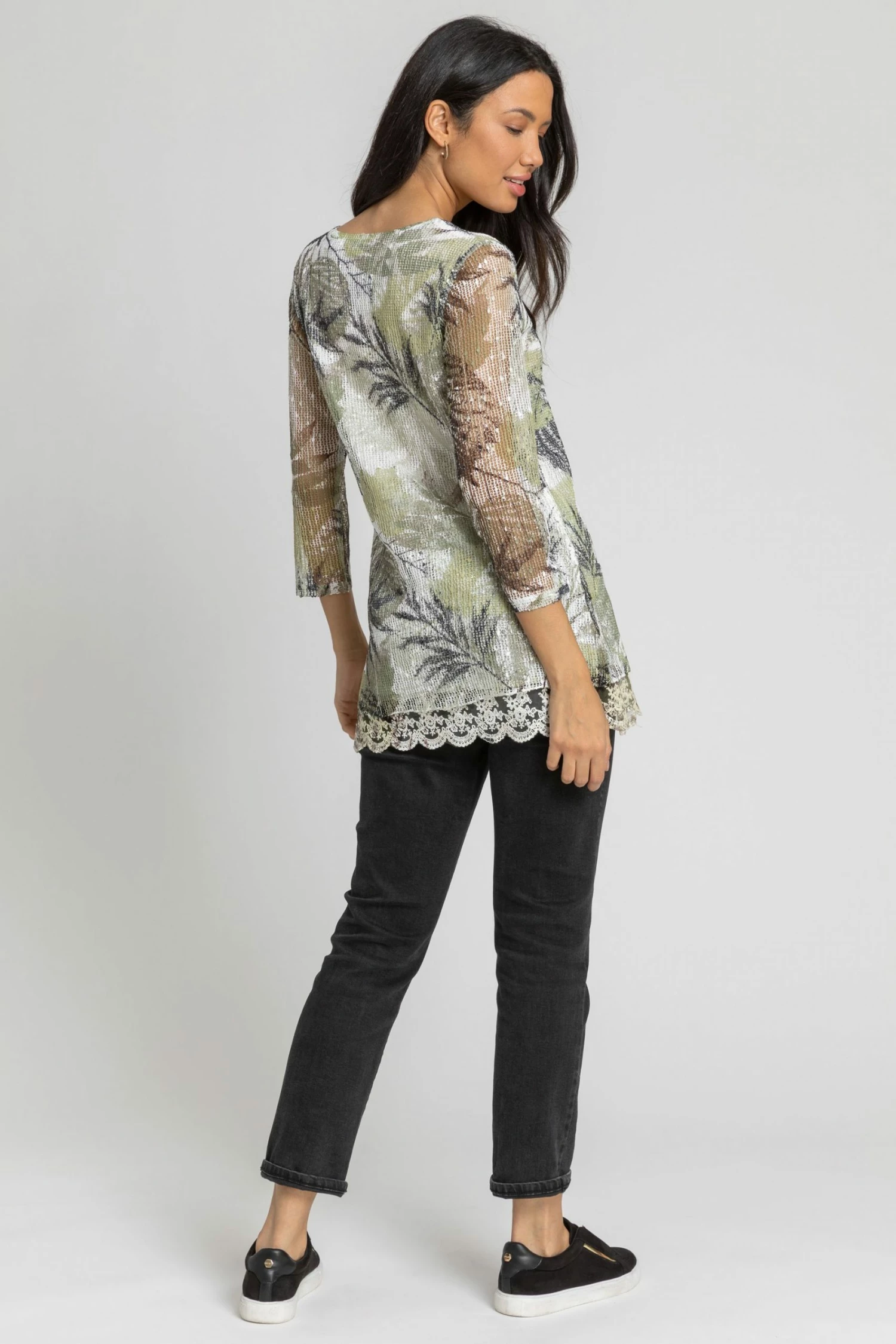 Roman Green Lace Trim Overlay Print Top 4 Roman Green Lace Trim Overlay Print Top - Image 2