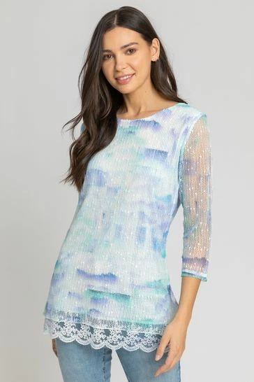 Roman Green Lace Trim Overlay Print Top 8 Roman Green Lace Trim Overlay Print Top - Image 6