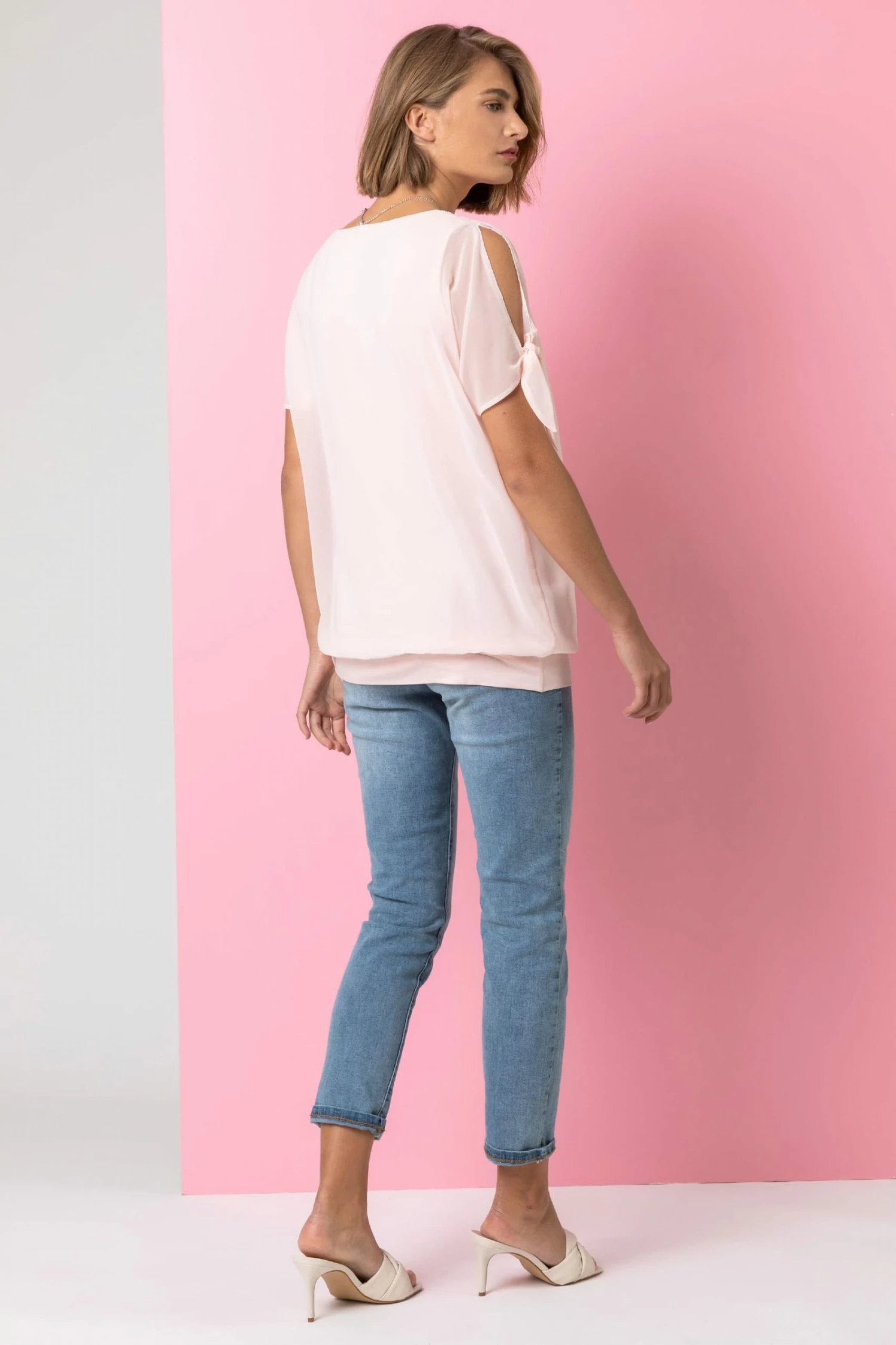 Roman Pink Chiffon Layered Tie Detail Top With Necklace 4 Roman Pink Chiffon Layered Tie Detail Top With Necklace - Image 2