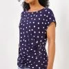 Roman Blue Petite Spot Print Button Detail Top