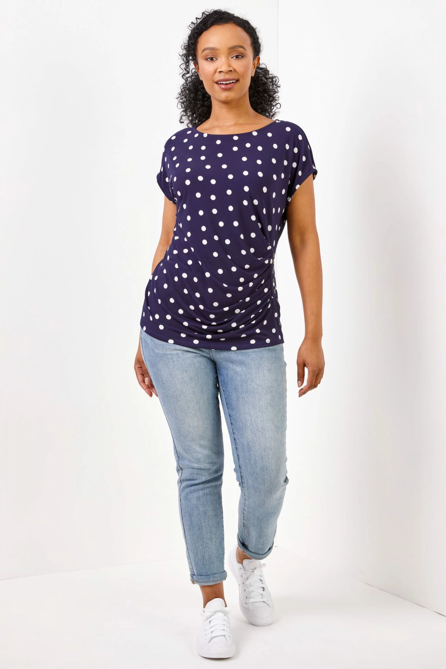 Roman Blue Petite Spot Print Button Detail Top 4 Roman Blue Petite Spot Print Button Detail Top - Image 2