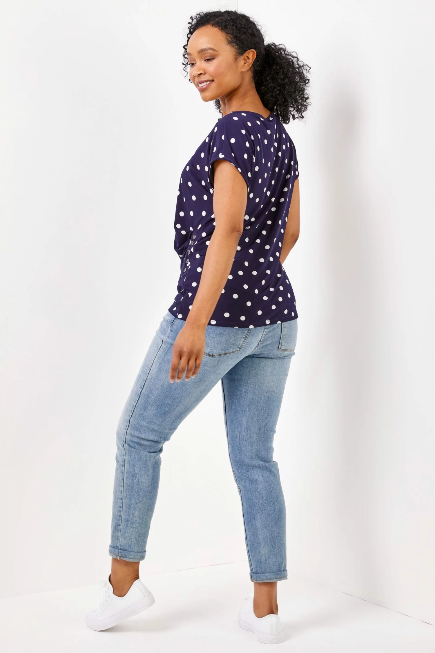 Roman Blue Petite Spot Print Button Detail Top 5 Roman Blue Petite Spot Print Button Detail Top - Image 3