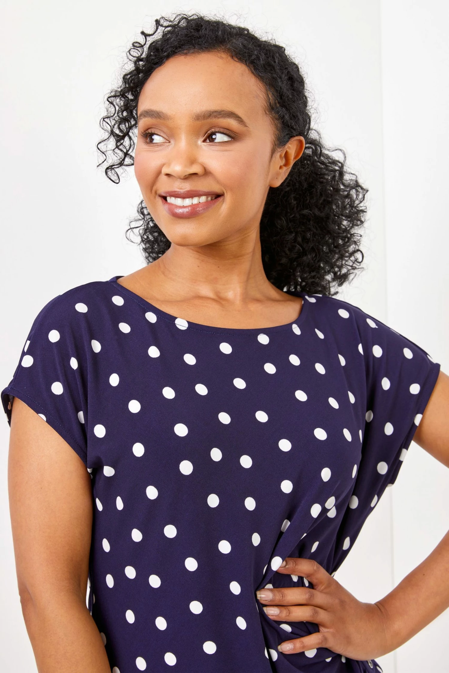 Roman Blue Petite Spot Print Button Detail Top 6 Roman Blue Petite Spot Print Button Detail Top - Image 4