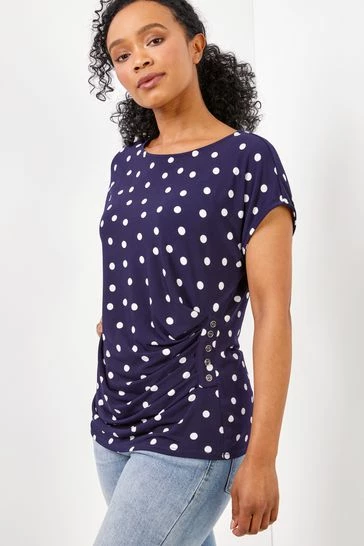 Roman Blue Petite Spot Print Button Detail Top 7 Roman Blue Petite Spot Print Button Detail Top - Image 5