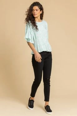 Roman Green Ditsy Floral Print Peplum Top -Roman Sales Shop unnamed file 6294