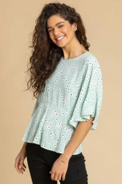 Roman Green Ditsy Floral Print Peplum Top -Roman Sales Shop unnamed file 6296