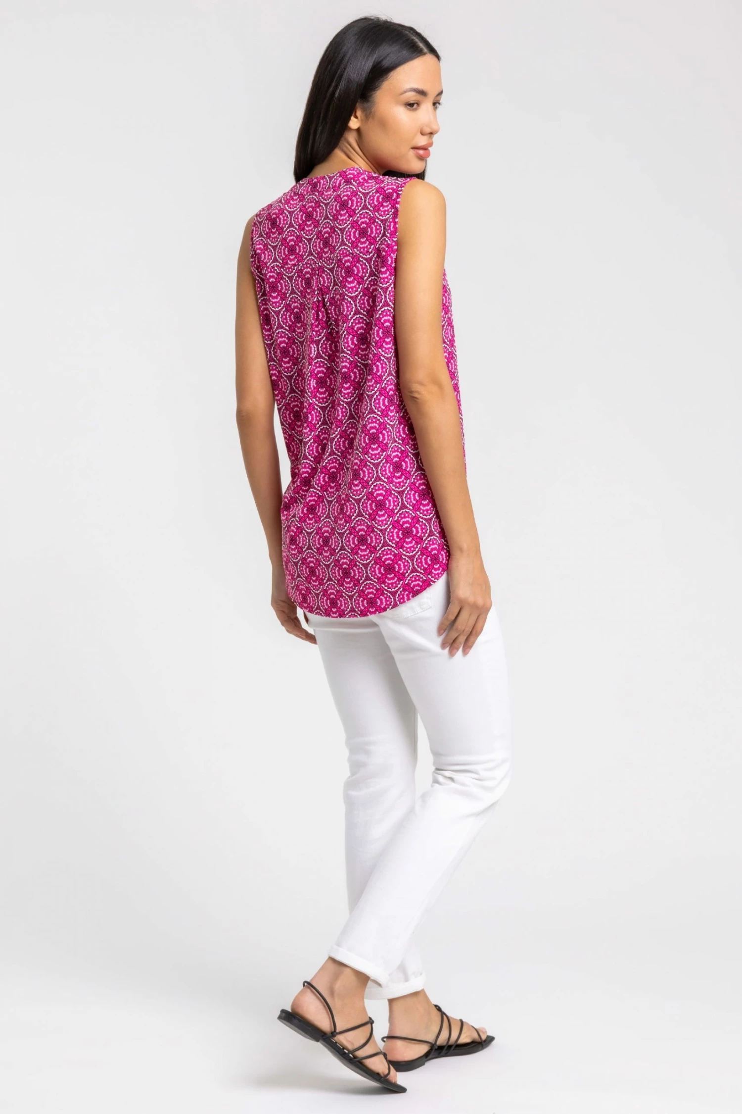 Roman Pink Abstract Puff Print Notch Neck Top 5 Roman Pink Abstract Puff Print Notch Neck Top - Image 3