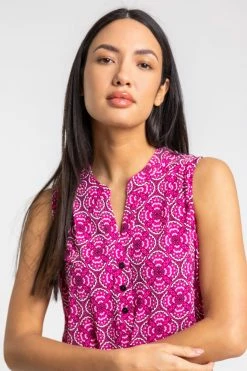 Roman Pink Abstract Puff Print Notch Neck Top 10 Roman Pink Abstract Puff Print Notch Neck Top -Roman Sales Shop unnamed file 6300