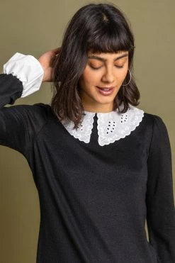 Roman Black Lace Collar Detail Jersey Top -Roman Sales Shop unnamed file 6305