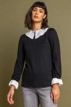 Roman Black Lace Collar Detail Jersey Top -Roman Sales Shop unnamed file 6306