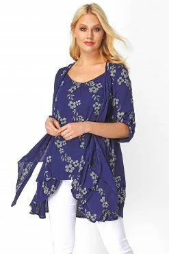 Roman Navy Floral Print Crinkle Tunic