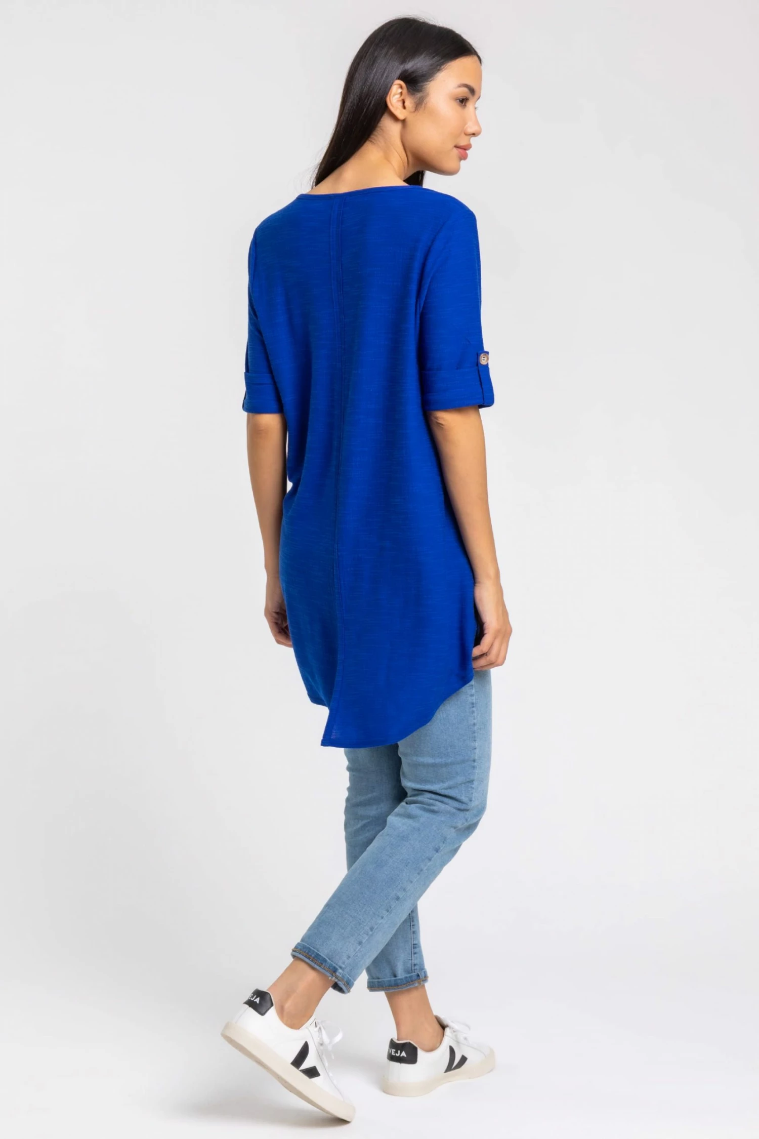 Roman Blue Textured Split Back Detail Longline Top 4 Roman Blue Textured Split Back Detail Longline Top - Image 2