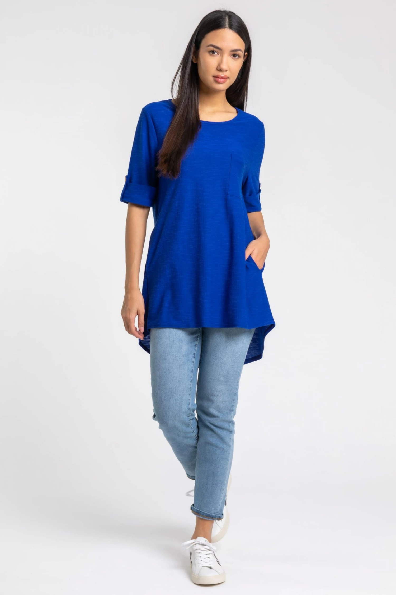 Roman Blue Textured Split Back Detail Longline Top 5 Roman Blue Textured Split Back Detail Longline Top - Image 3