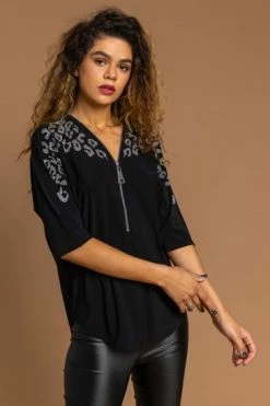 Roman Black Animal Hotfix Embellished Zip Top 11 Roman Black Animal Hotfix Embellished Zip Top -Roman Sales Shop unnamed file 6325