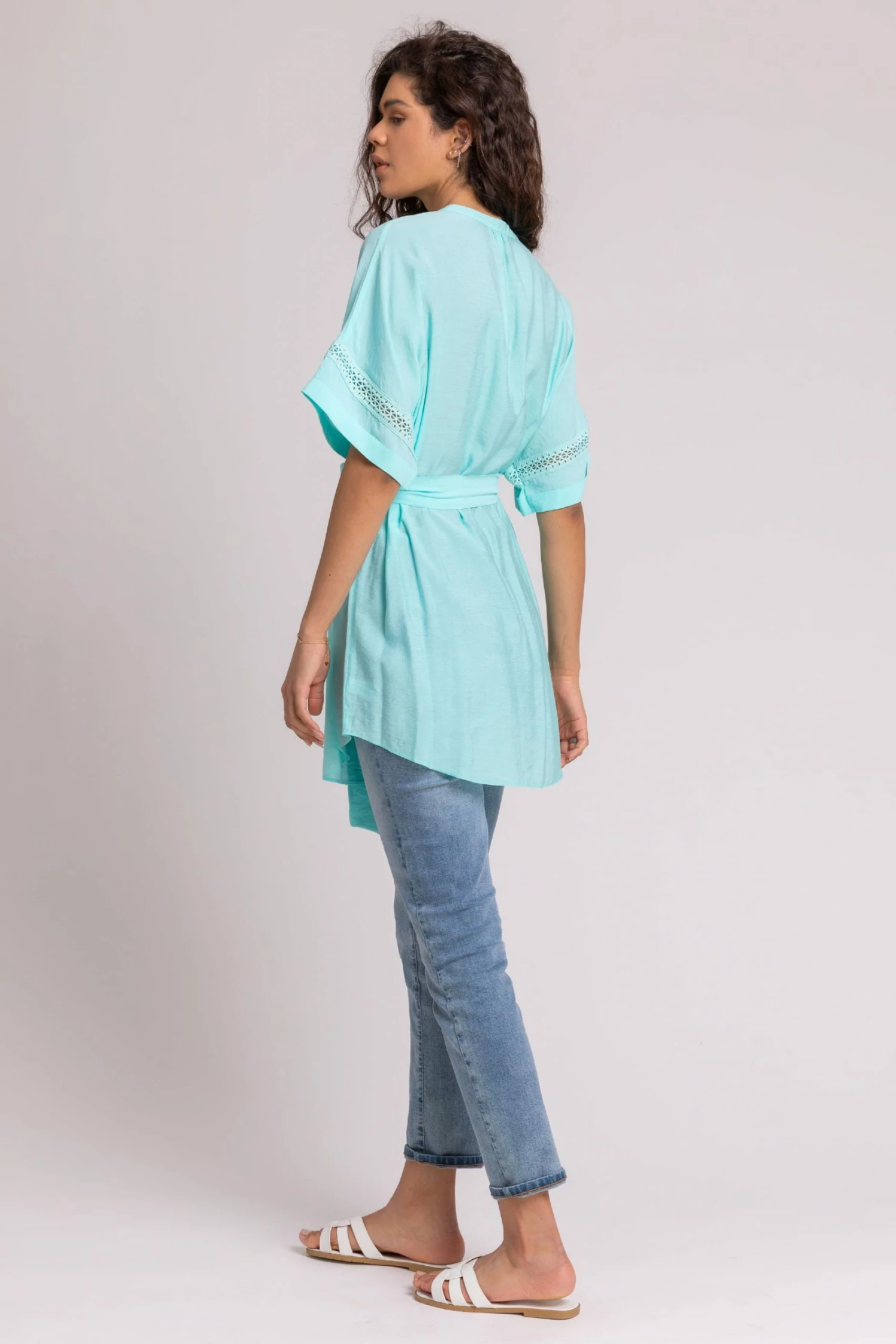 Roman Blue Belted Longline Ladder Trim Blouse 5 Roman Blue Belted Longline Ladder Trim Blouse - Image 3