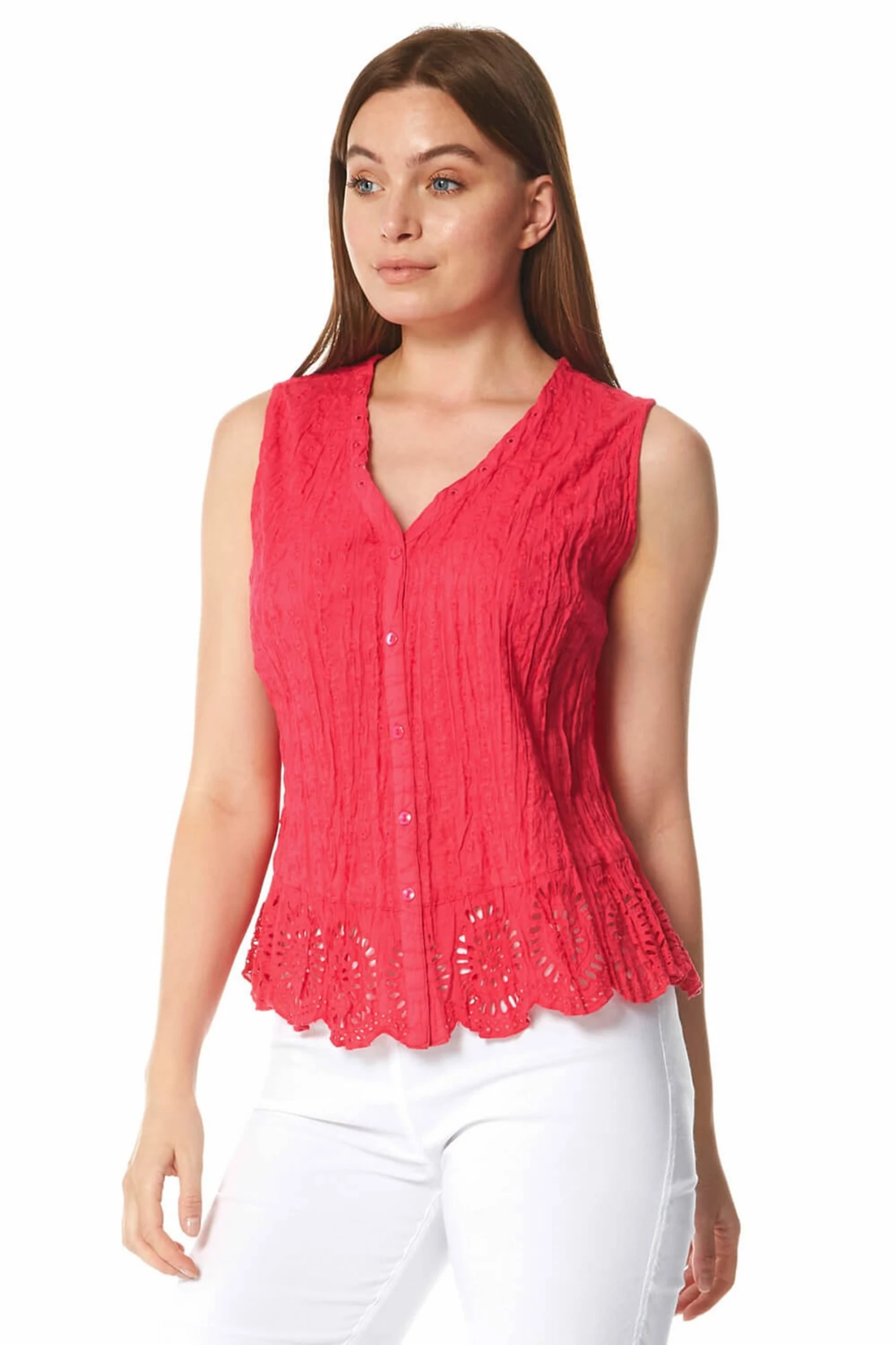 Roman Pink Eyelet Detail Embroidered Crinkle Blouse 5 Roman Pink Eyelet Detail Embroidered Crinkle Blouse - Image 3