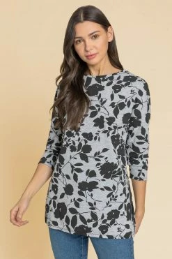 Roman Grey Floral Print Top And Snood