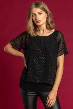 Roman Black Foil Textured Spot Overlay Top