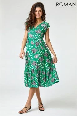 Roman Green Floral Paisley Wrap Tiered Midi Dress 8 Roman Green Floral Paisley Wrap Tiered Midi Dress -Roman Sales Shop unnamed file 635