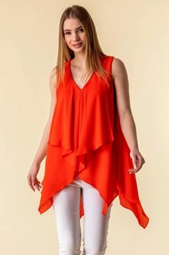 Roman Red Asymmetric Hem Longline Vest Top