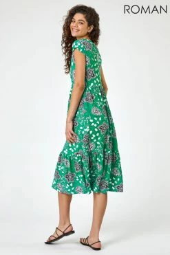 Roman Green Floral Paisley Wrap Tiered Midi Dress 9 Roman Green Floral Paisley Wrap Tiered Midi Dress -Roman Sales Shop unnamed file 636