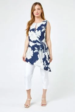 Roman Blue Petite Floral Print Asymmetric Top -Roman Sales Shop unnamed file 6361