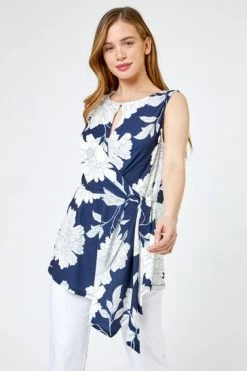 Roman Blue Petite Floral Print Asymmetric Top -Roman Sales Shop unnamed file 6363