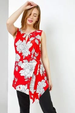 Roman Blue Petite Floral Print Asymmetric Top -Roman Sales Shop unnamed file 6364