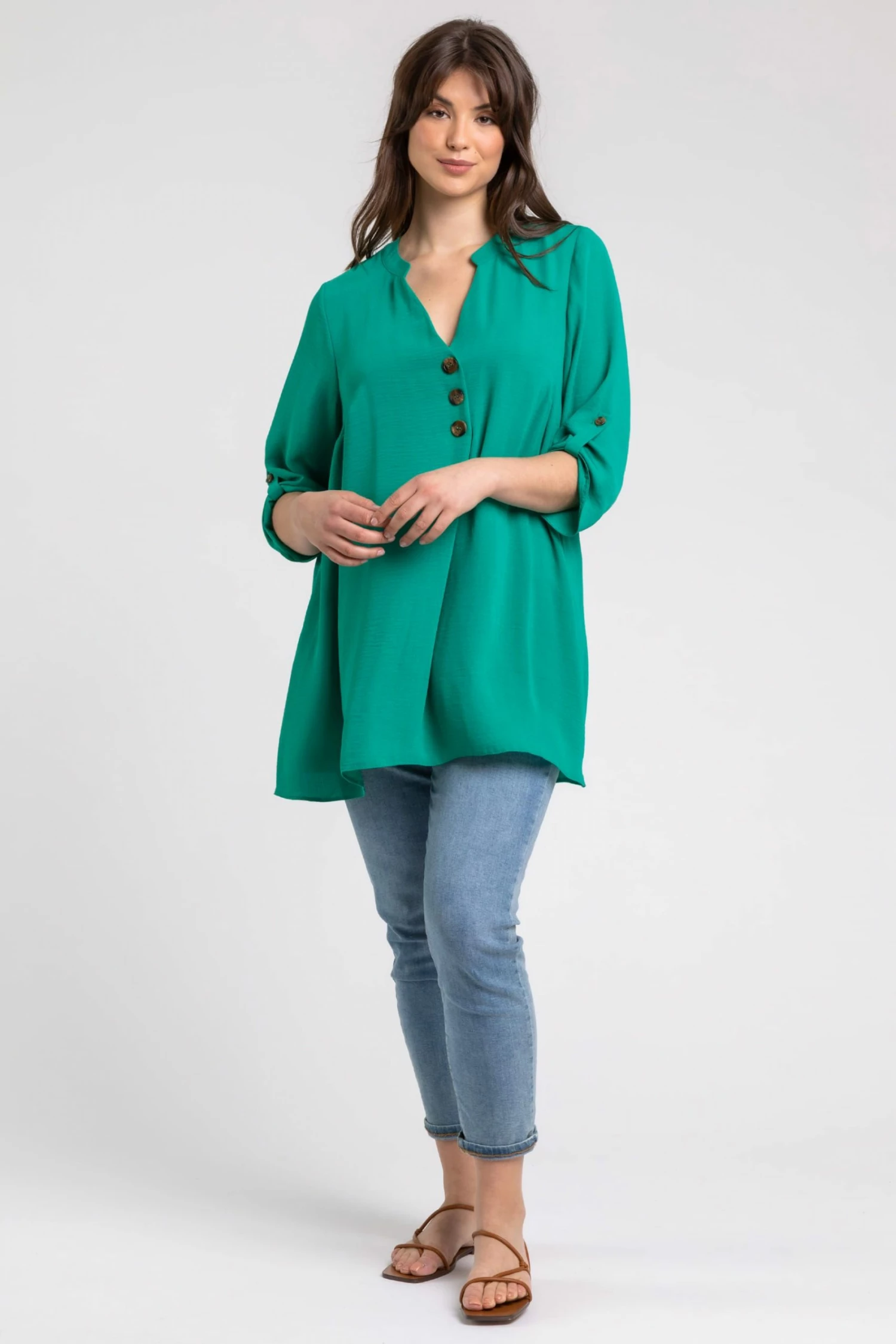 Roman Green Curve Longline Button Detail Top 5 Roman Green Curve Longline Button Detail Top - Image 3