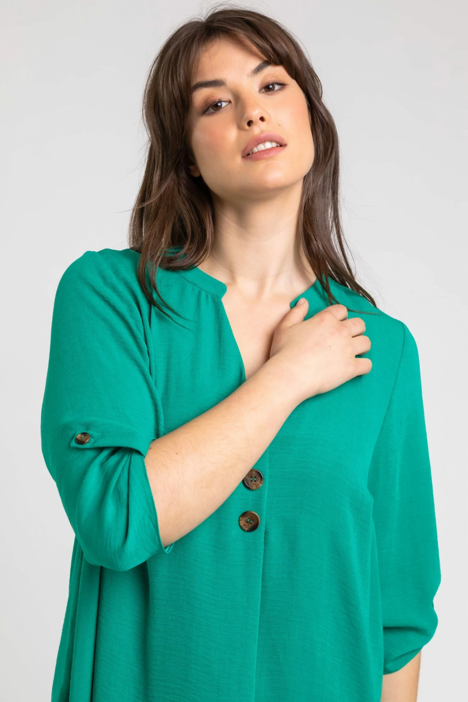 Roman Green Curve Longline Button Detail Top 6 Roman Green Curve Longline Button Detail Top - Image 4