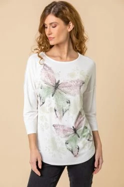 Roman Pink Butterfly Diamante Embellished Top