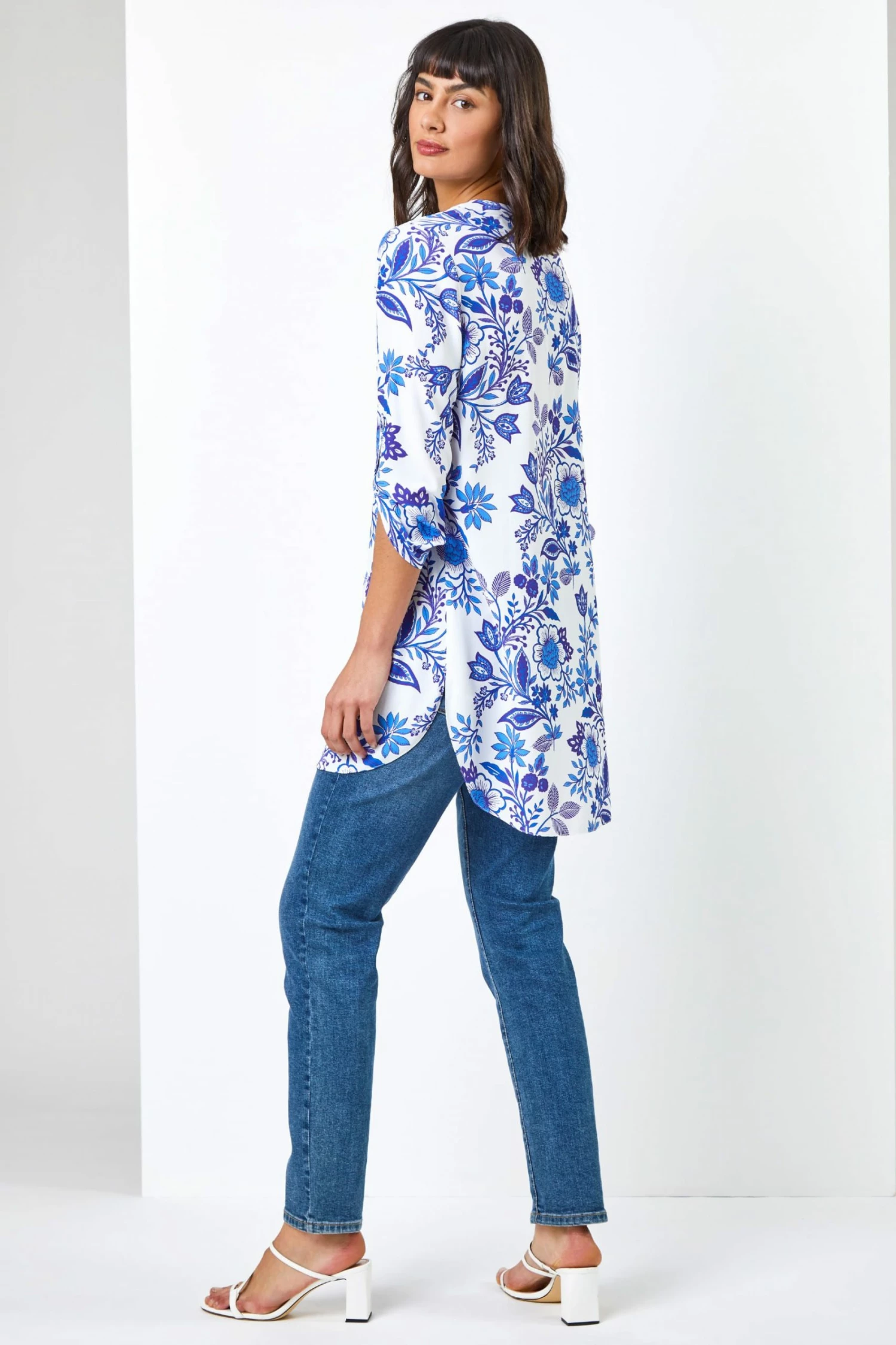Roman Blue Floral Print Notch Neck Blouse 4 Roman Blue Floral Print Notch Neck Blouse - Image 2
