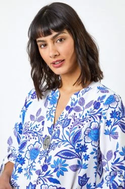 Roman Blue Floral Print Notch Neck Blouse 10 Roman Blue Floral Print Notch Neck Blouse -Roman Sales Shop unnamed file 6379