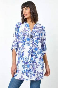 Roman Blue Floral Print Notch Neck Blouse 11 Roman Blue Floral Print Notch Neck Blouse -Roman Sales Shop unnamed file 6380