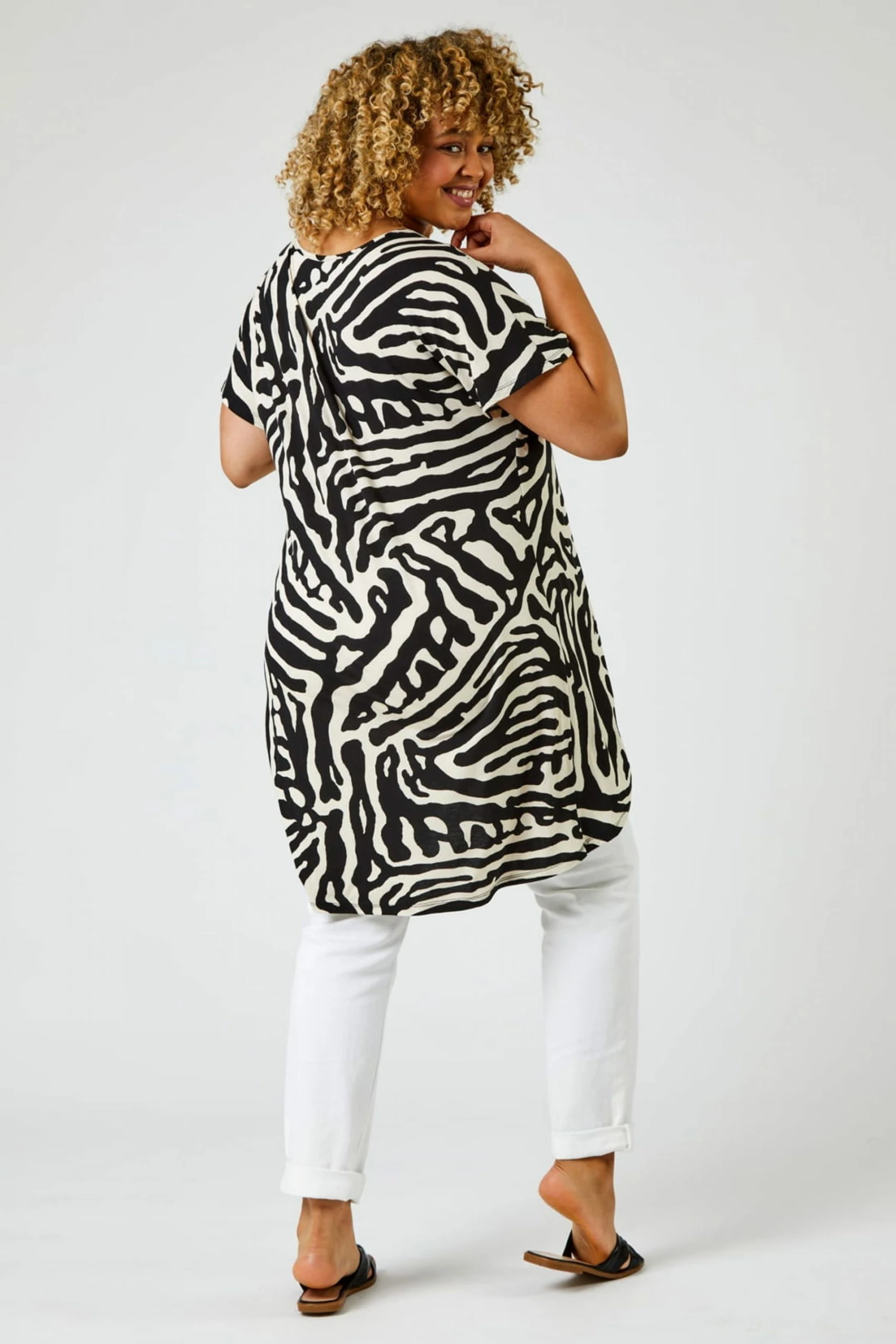 Roman Black Curve Animal Print Cross Detail Top 5 Roman Black Curve Animal Print Cross Detail Top - Image 3