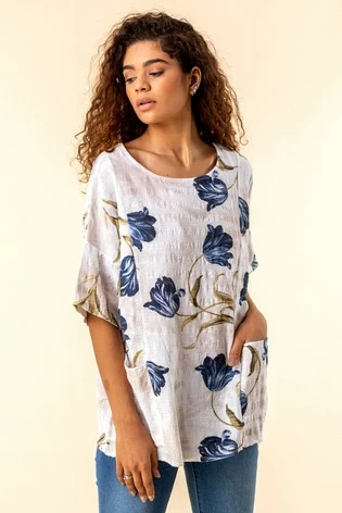 Roman Cream Pocket Detail Flower Print Top 7 Roman Cream Pocket Detail Flower Print Top - Image 5