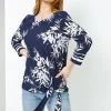 Roman Blue Petite Floral Print Tie Side Top