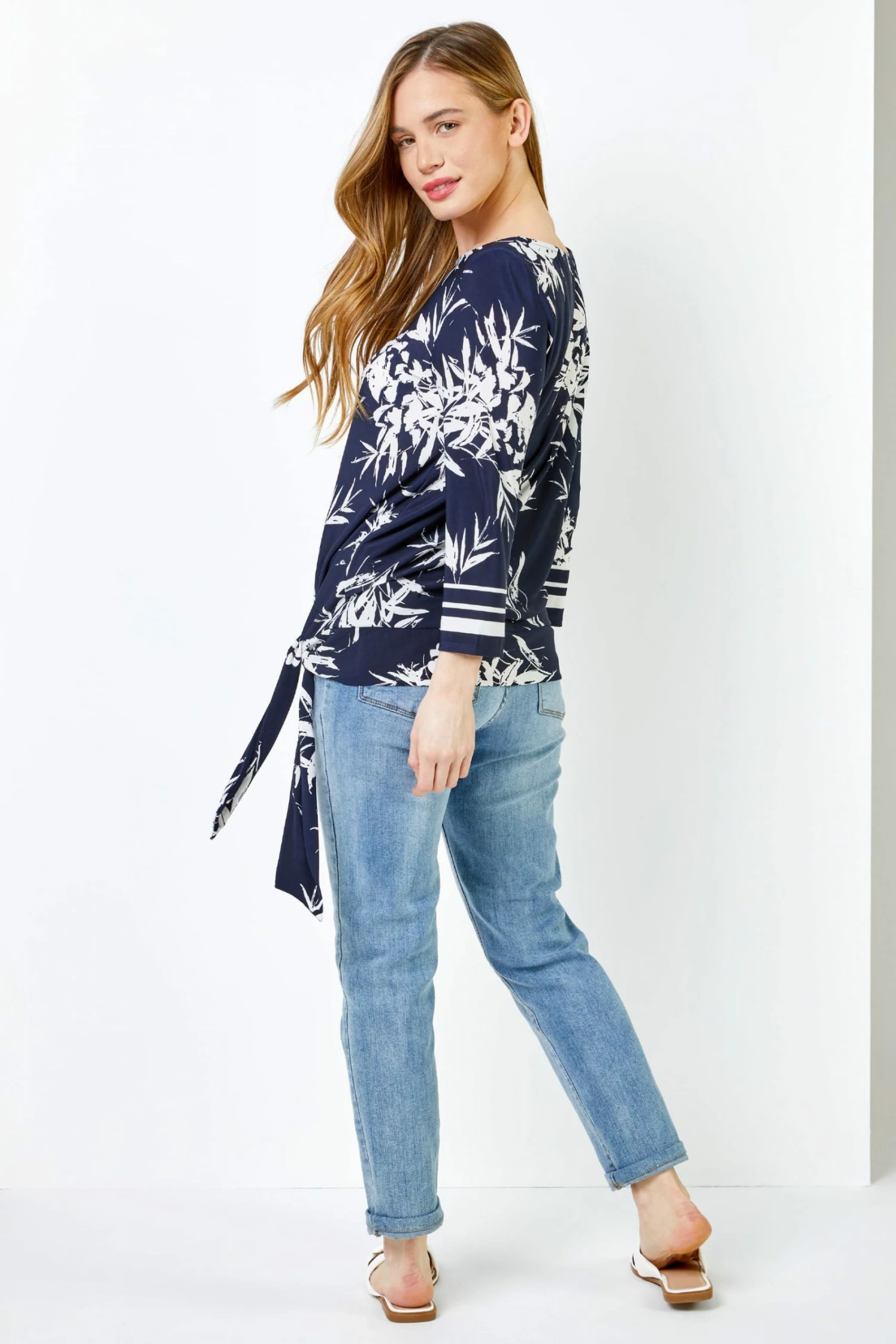 Roman Blue Petite Floral Print Tie Side Top 4 Roman Blue Petite Floral Print Tie Side Top - Image 2